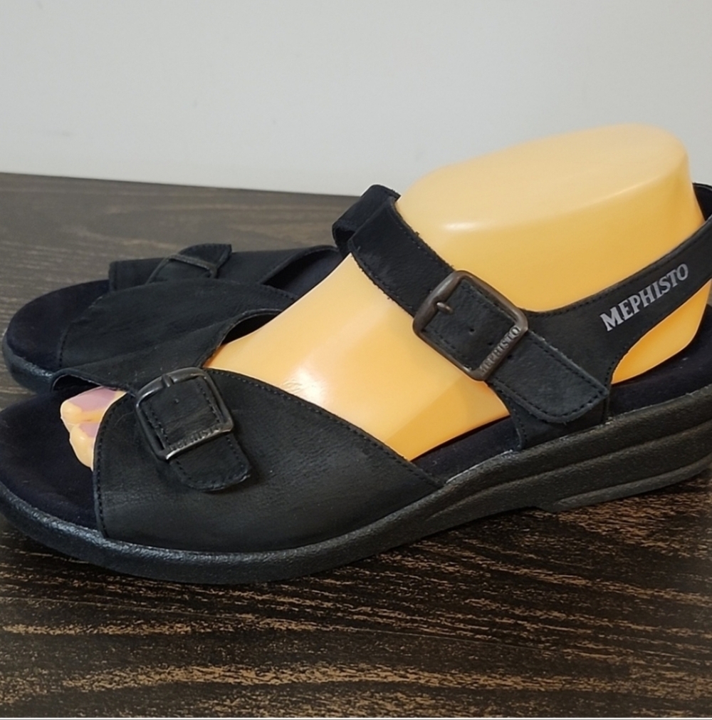 Mephisto Black Leather Sandals size 40 Comfort Shock Absorber Euro 40, US 9.5